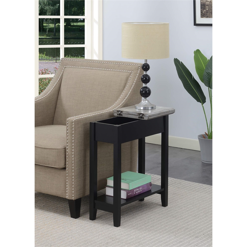 Convenience Concepts American Heritage Flip Top End Table in Black Wood Finish