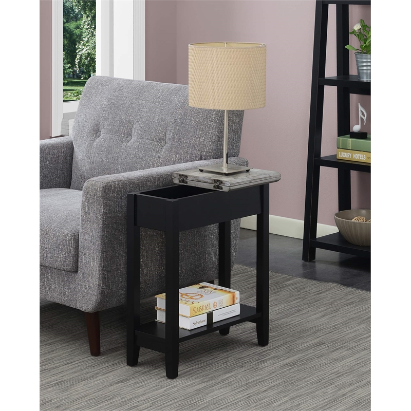 Convenience Concepts American Heritage Flip Top End Table in Black Wood Finish