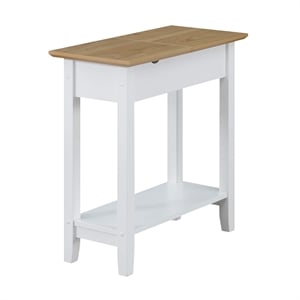 American Heritage Flip Top End Table with Charging Station in White Wood Finish