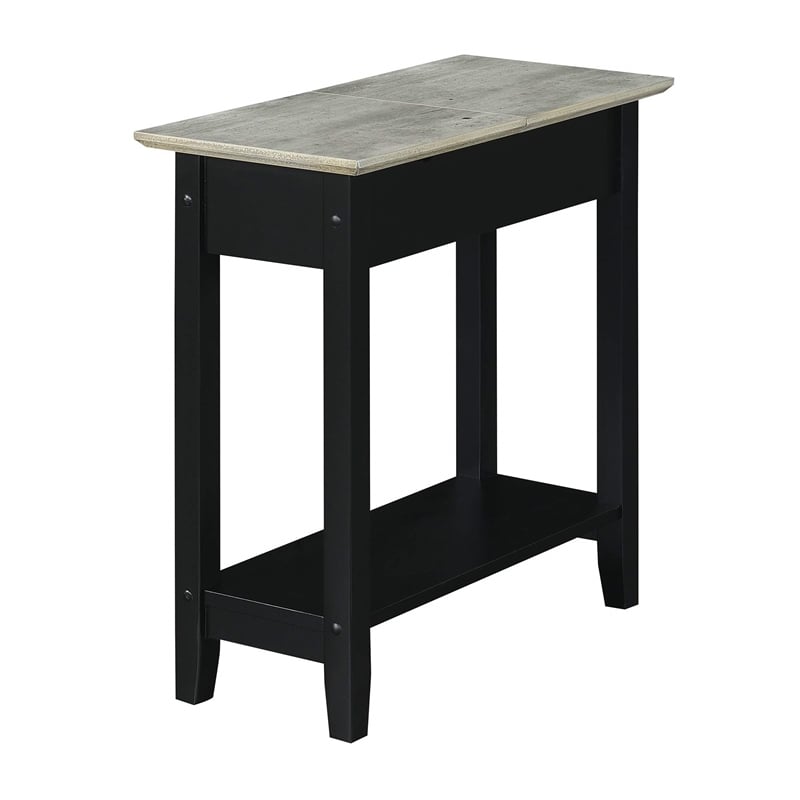American Heritage Flip Top End Table with Charging Station in Black Wood Finish