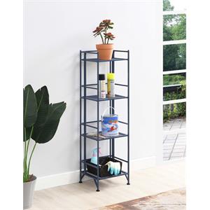convenience concepts xtra storage four-tier folding shelf with blue metal frame