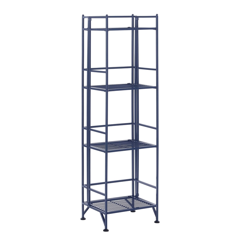 Convenience Concepts Xtra Storage Four-Tier Folding Shelf with Blue Metal Frame