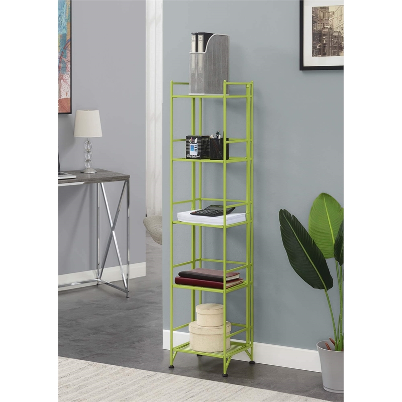 Convenience Concepts Xtra Storage Five-Tier Folding Shelf with Green Metal Frame