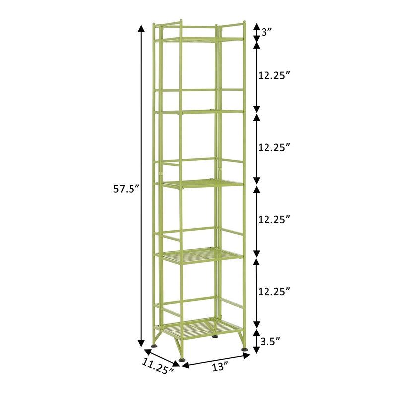 Convenience Concepts Xtra Storage Five-Tier Folding Shelf with Green Metal Frame