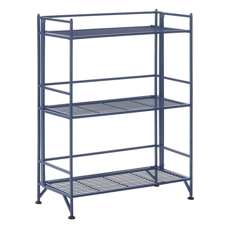 Convenience Concepts Xtra Storage Three-Tier Wide Folding Shelf in Blue Metal
