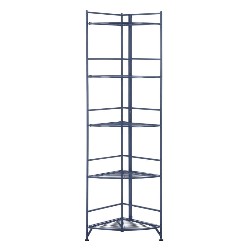 Convenience Concepts Xtra Storage Five-Tier Folding Corner Shelf in Blue Metal