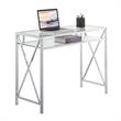 Convenience Concepts Oxford 42-Inch Desk in Clear Glass and Chrome Metal Frame