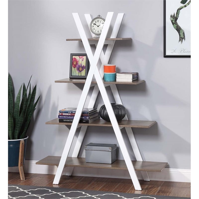 Convenience Concepts Oxford A-Frame Bookshelf in Caramel Driftwood & White Wood