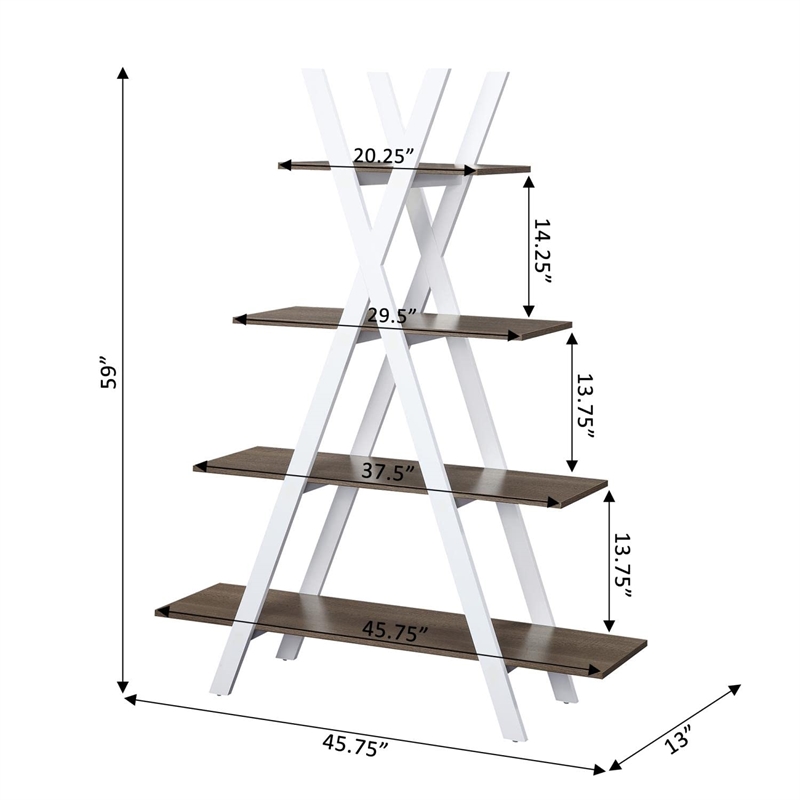 Convenience Concepts Oxford A-Frame Bookshelf in Caramel Driftwood & White Wood