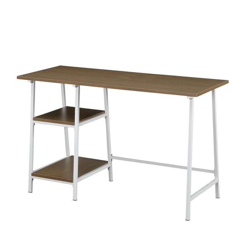 Designs2Go Trestle Desk in Caramel Driftwood and White Metal Frame