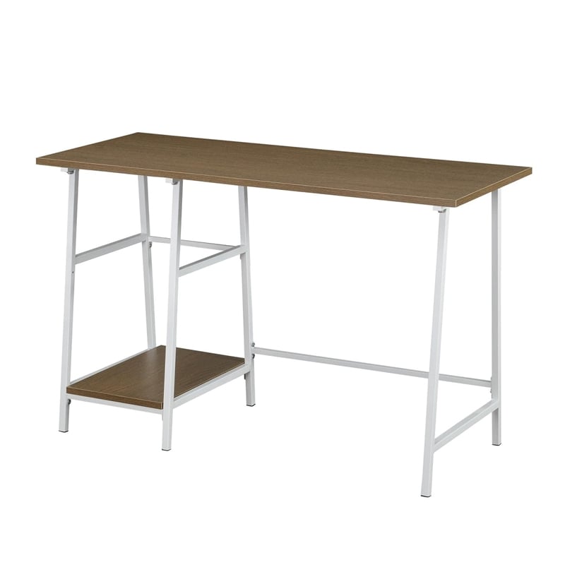 Designs2Go Trestle Desk in Caramel Driftwood and White Metal Frame