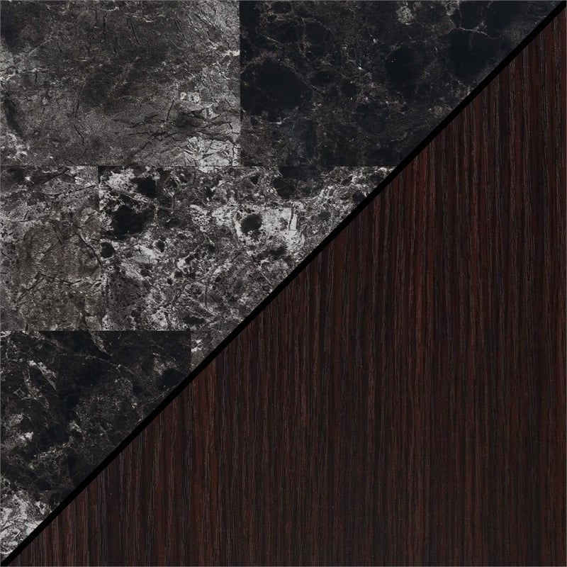 Sawyer Wine Bar with Cabinet in Black Faux Marble and Espresso Wood Finish