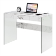 SoHo 42-Inch Glass Desk with Charging Station with White Faux Marble Wood Top