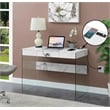 SoHo 42-Inch Glass Desk with Charging Station with White Faux Marble Wood Top