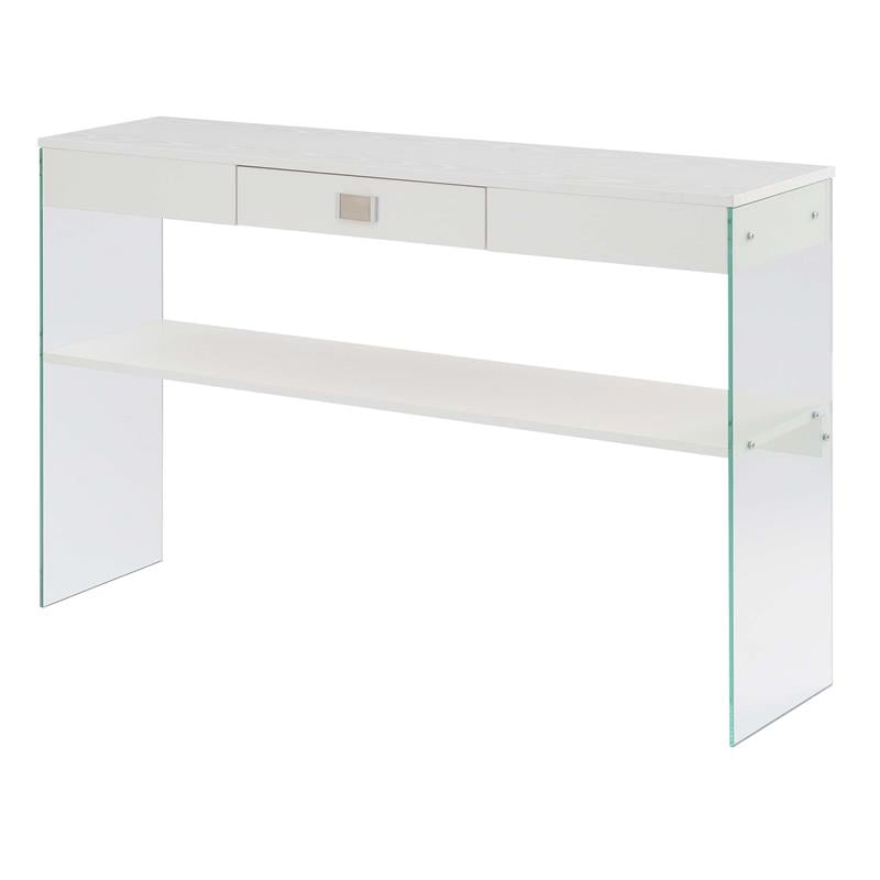 SoHo One-Drawer Console Table in Clear Glass with White Wood Top