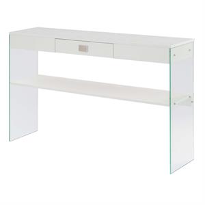 soho one-drawer console table in clear glass with white wood top