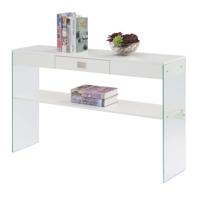 SoHo One-Drawer Console Table in Clear Glass with White Wood Top
