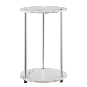 Designs2Go No Tools Two-Tier Round End Table in White Faux Marble Wood Finish