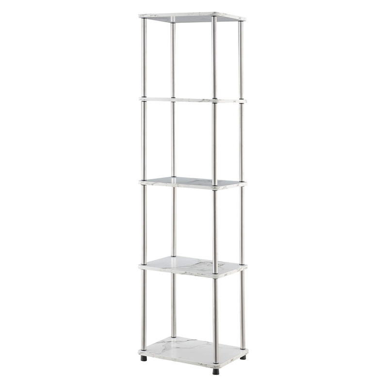 Designs2Go No-Tools Five-Tier Tower in White Faux Marble Wood Finish