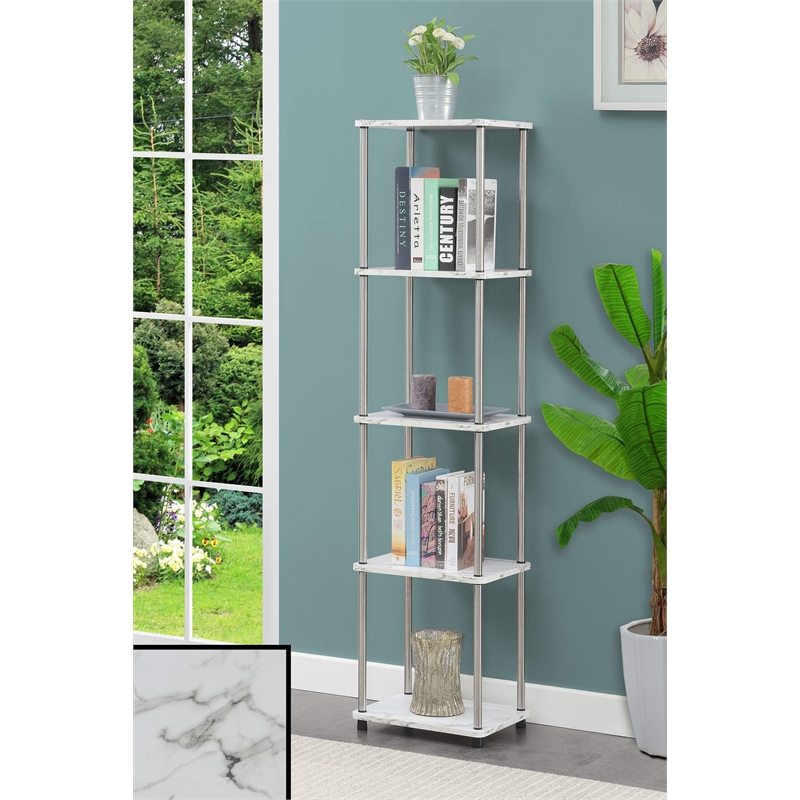 Designs2Go No-Tools Five-Tier Tower in White Faux Marble Wood Finish