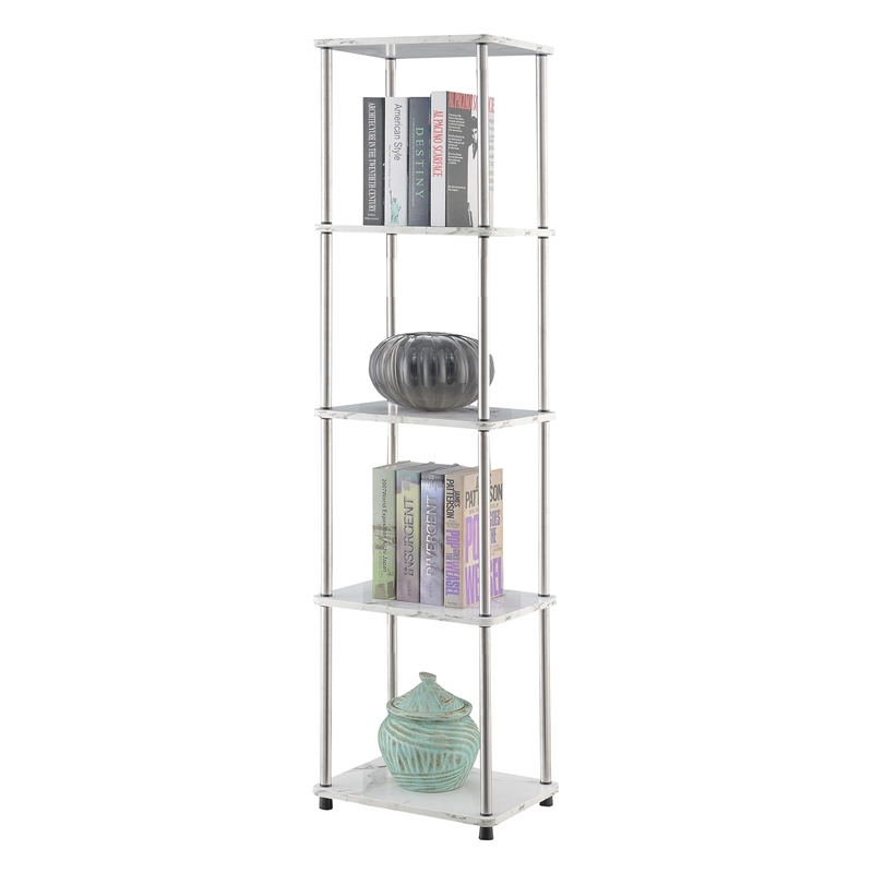Designs2Go No-Tools Five-Tier Tower in White Faux Marble Wood Finish