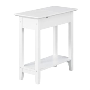 American Heritage Flip-Top End Table with Charging Station in White Wood Finish