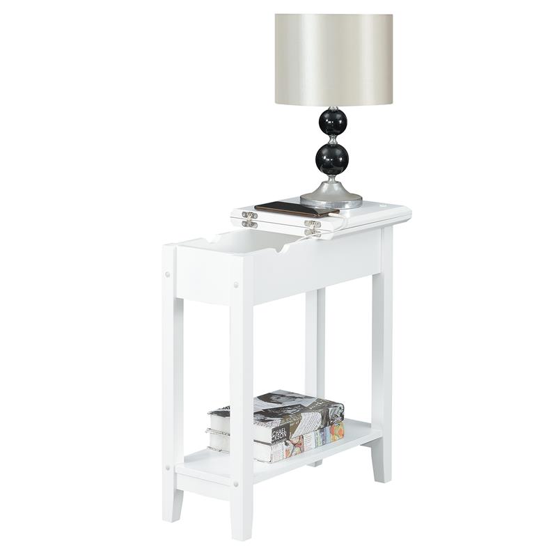 American Heritage Flip-Top End Table with Charging Station in White Wood Finish