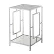 Town Square Chrome Metal End Table with White Faux Marble Top and Clear Glass