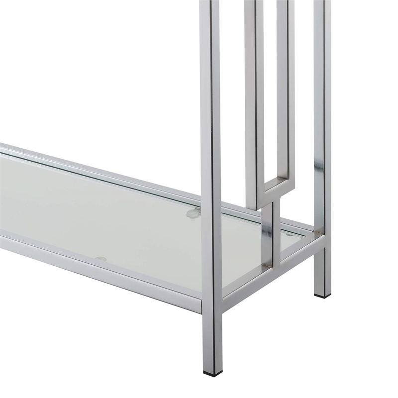 Town Square Chrome Metal Console Table with White Faux Marble Top and Glass