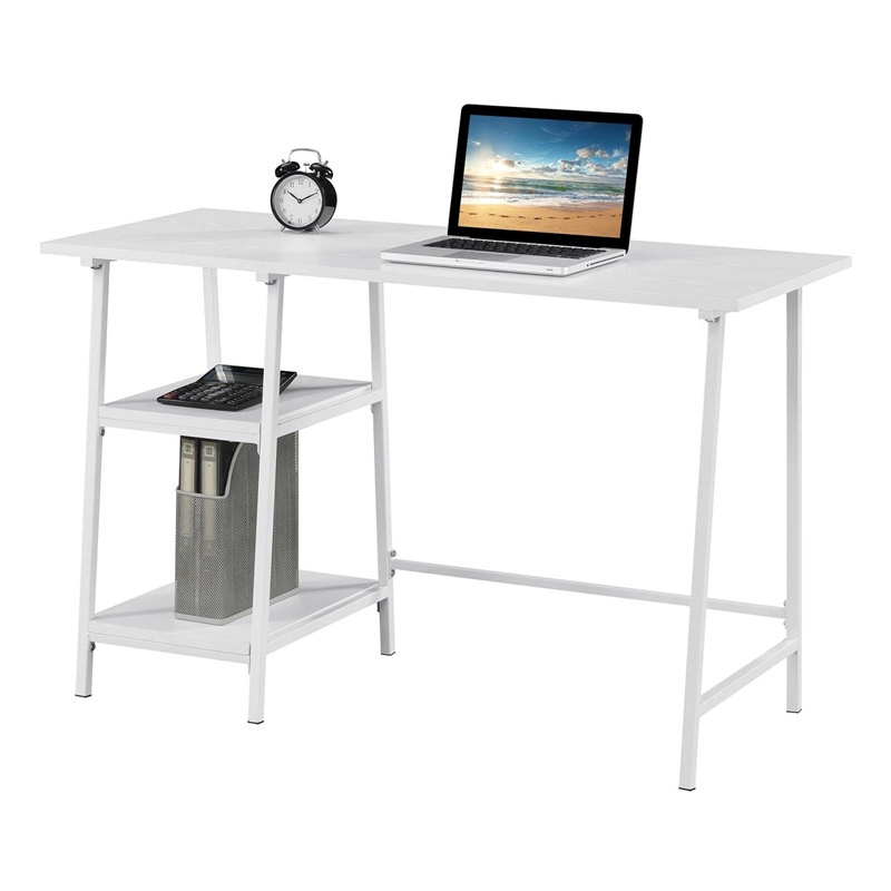 Convenience Concepts Designs2Go Trestle White Metal Desk with White Wood Top