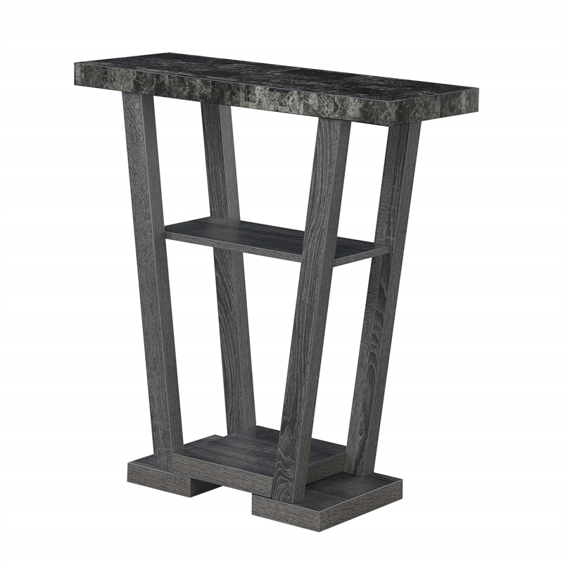 Convenience Concepts Newport V Console Table in Gray Wood with Faux Marble Top