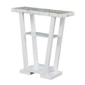 Convenience Concepts Newport V Console Table in White Wood and Faux Marble Top