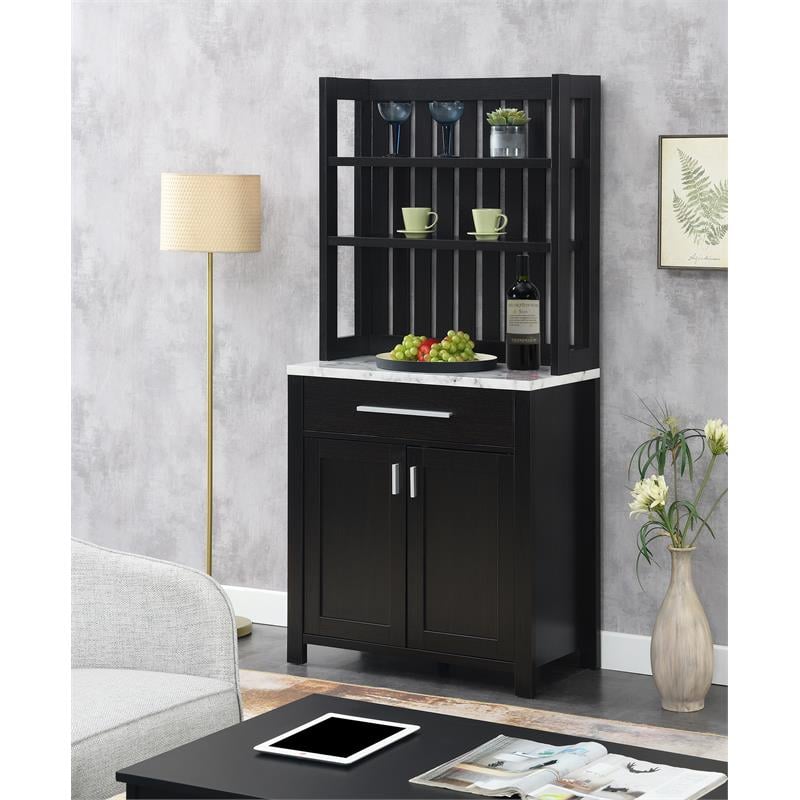 Sawyer Wine Bar with in Espresso Wood Finish with White Faux Marble Top 121315WMES