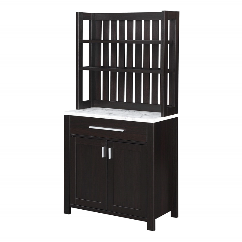 Sawyer Wine Bar with Cabinet in Espresso Wood Finish with White Faux Marble Top