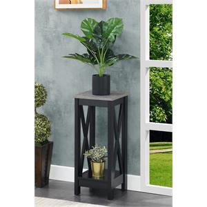 convenience concepts oxford plant stand in black wood finish with gray top