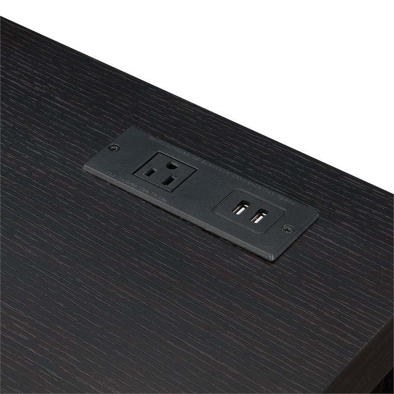 Convenience Concepts Newport Two-Drawer Desk with Charging Station in Black Wood