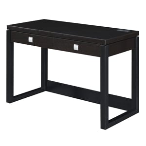 Convenience Concepts Newport Two-Drawer Desk with Charging Station in Black Wood