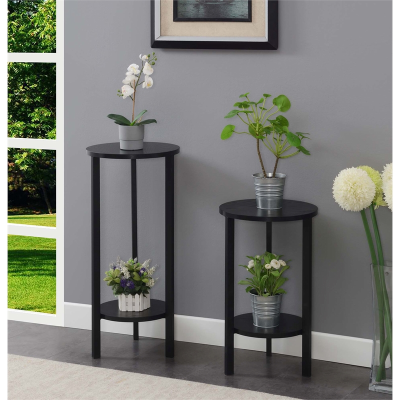 Convenience Concepts Graystone 31-Inch Plant Stand in Black Wood and Metal Frame