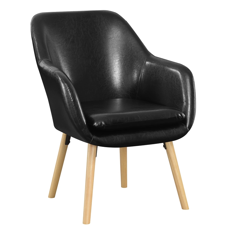 Convenience Concepts Charlotte Accent Chair in Blue Linen Fabric with Wood Legs