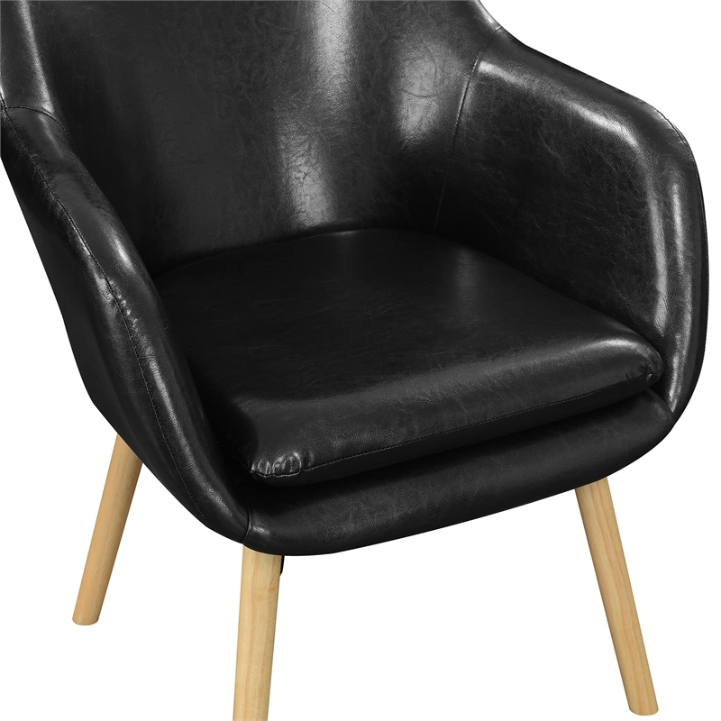 Convenience Concepts Charlotte Accent Chair in Blue Linen Fabric with Wood Legs