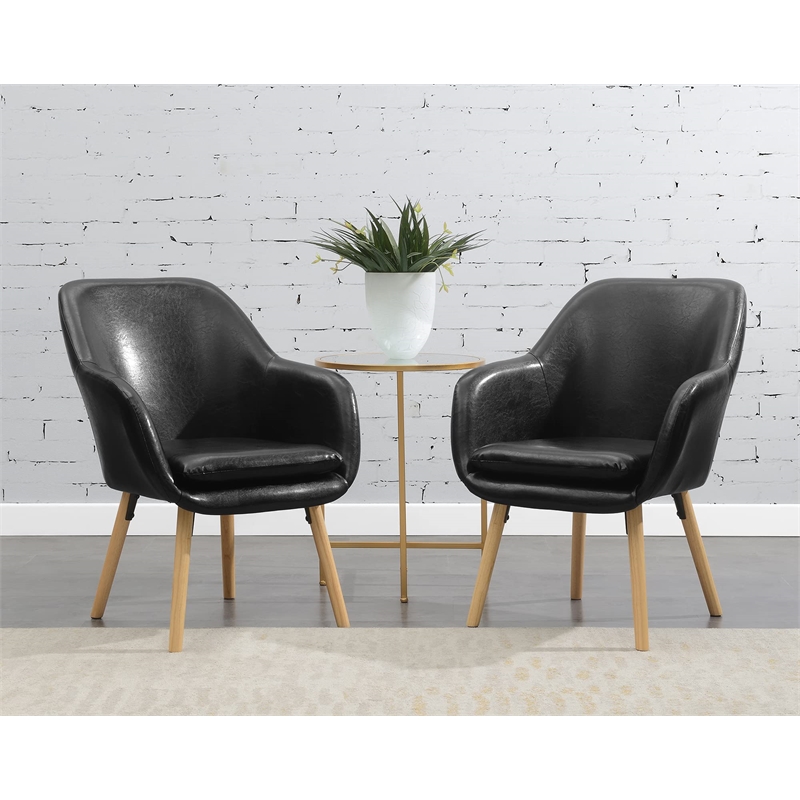 Convenience Concepts Charlotte Accent Chair in Blue Linen Fabric with Wood Legs