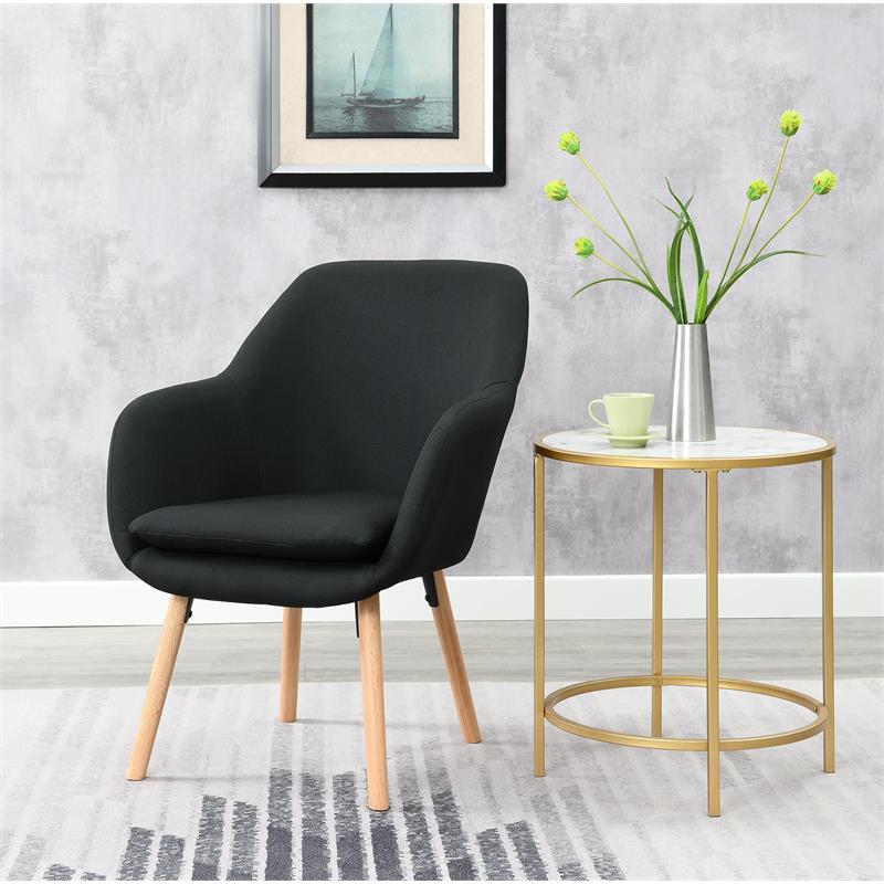 Convenience Concepts Charlotte Accent Chair in Black Linen Fabric with Wood Legs