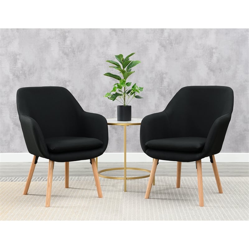 Convenience Concepts Charlotte Accent Chair in Black Linen Fabric with Wood Legs