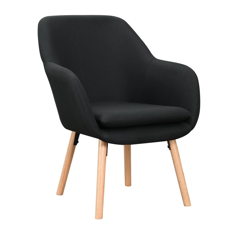 Convenience Concepts Charlotte Accent Chair in Black Linen Fabric with Wood Legs