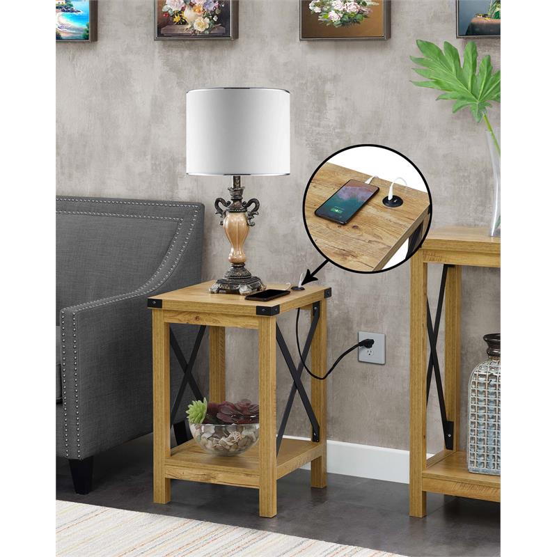 Durango End Table with Charging Station in Light English Oak Wood