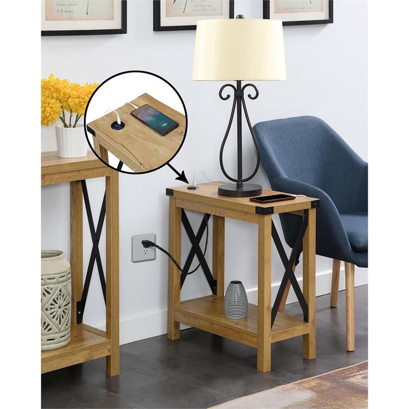 Durango Chairside Table with Charging Station in Light English Oak Wood