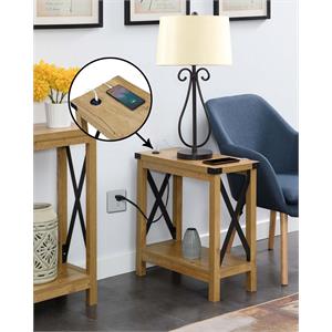 durango chairside table with charging station in light english oak wood finish