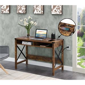 durango 42 inch desk with charging station in nutmeg wood finish and black metal
