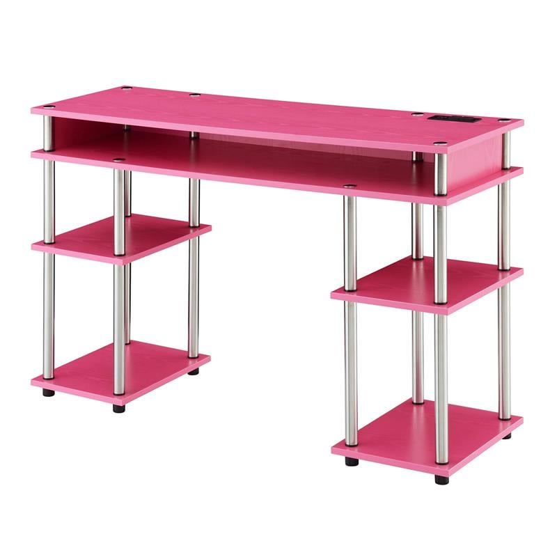 Designs2Go No Tools Student Desk with Charging Station in Pink Wood Finish
