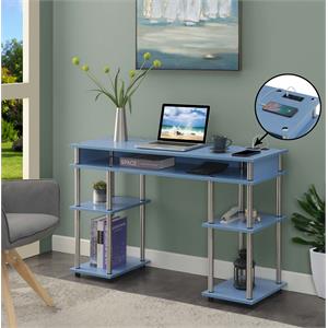 Designs2Go No Tools Student Desk with Charging Station in Blue Wood Finish